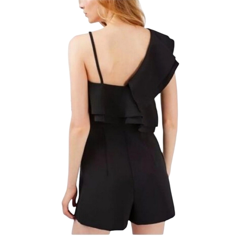 TOPSHOP 6 Black One Shoulder Ruffled Romper - Picture 3 of 15